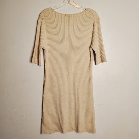 NEW J. Crew Merino Blend Ribbed Henley Sweater Dress Heather Flax Size L Neutral - Picture 3 of 8